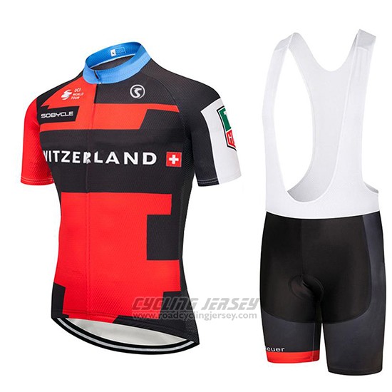 2019 Cycling Jersey Switzerland Red Black Short Sleeve and Bib Short